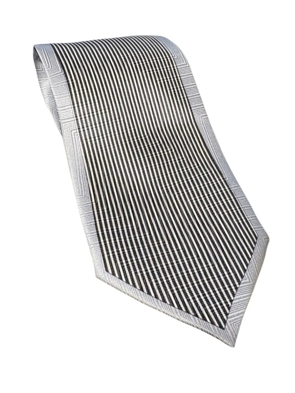 Vintage Laurant Benon Paris Tie 100% Silk Silver Geometric Retro Pattern Necktie